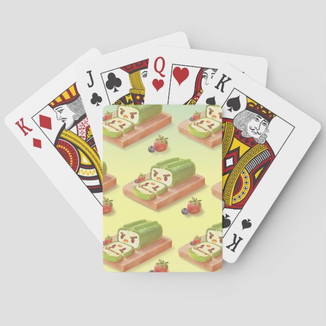 Matcha Cake Roll Illustration Playing Cards (Back)