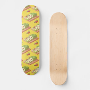 Matcha Cake Roll Illustration Skateboard