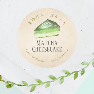 Matcha Cheesecake Bakery Kraft Paper Rustic Classic Round Sticker