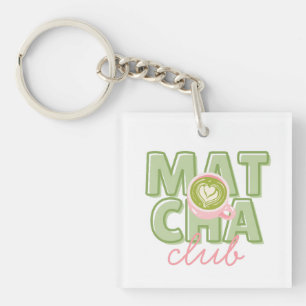 Matcha Club Green & Pink Aesthetic Cute Back Print Key Ring