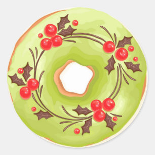 Matcha Doughnuts with Hollies Christmas Classic Round Sticker