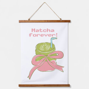 Matcha Forever Cute Coquette Pixel Art Green Tea  Hanging Tapestry