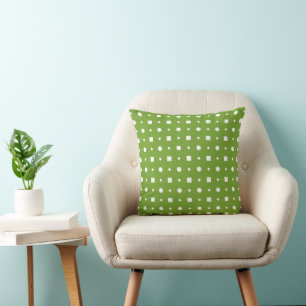 Matcha Green and White Polka Dot and Square Cushion