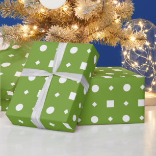 Matcha Green and White Polka Dot and Square Wrapping Paper