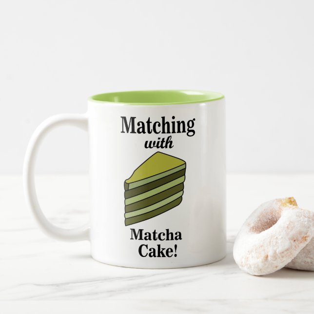 Matcha Green Cake Funny Two-Tone Coffee Mug (With Donut)