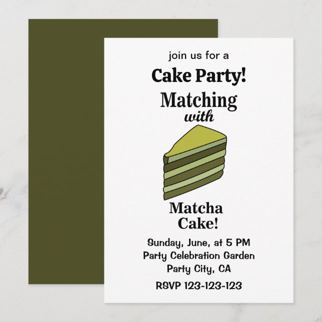 Matcha Green Cake Party Funny Invitation (Front/Back)