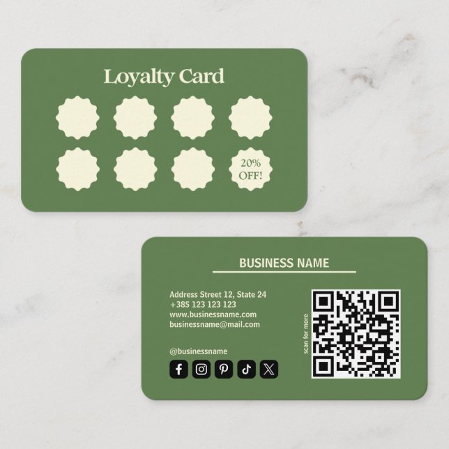 Matcha Green Modern QR Code Loyalty Card (Front/Back)