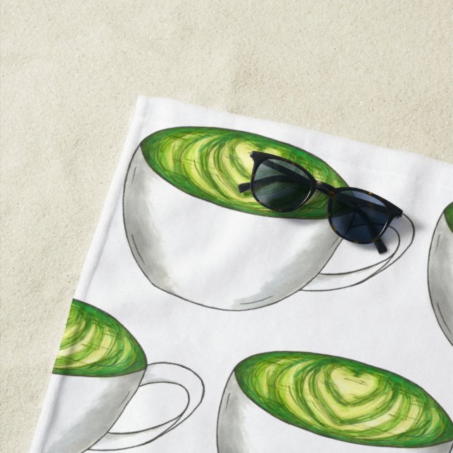 Matcha Green Tea Latte Cup of Tea Cuppa Beach Towel (In Situ)