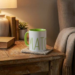 Matcha green text and inside mug