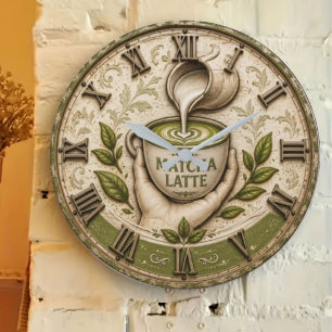 Matcha Latte Japanese Tea Lover Kitchen Decor Large Clock