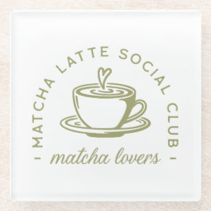 Matcha latte lovers club girl green aesthetic glass coaster
