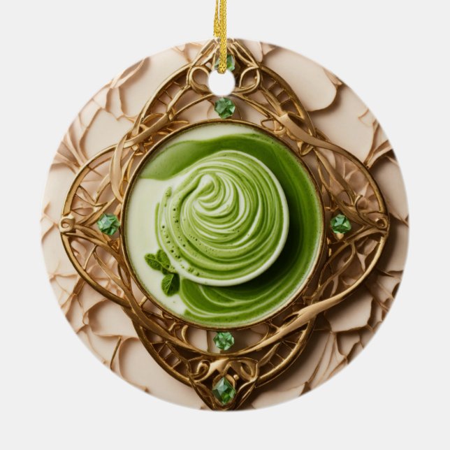 Matcha Latte Prism Ceramic Ornament (Back)
