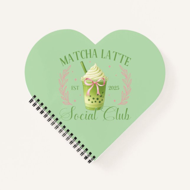 Matcha Latte Social Club Heart Spiral Notebook (Front)
