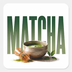Matcha Luxury Tea Editorial Graphic Square Sticker