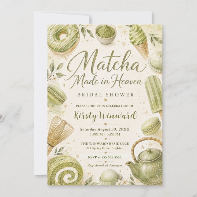 Matcha Made in Heaven Bridal Shower Invitation (Front)