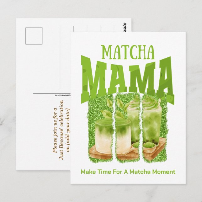 MATCHA MAMA Green Tea Glitter Mum Gift Cafecore Postcard (Front/Back)