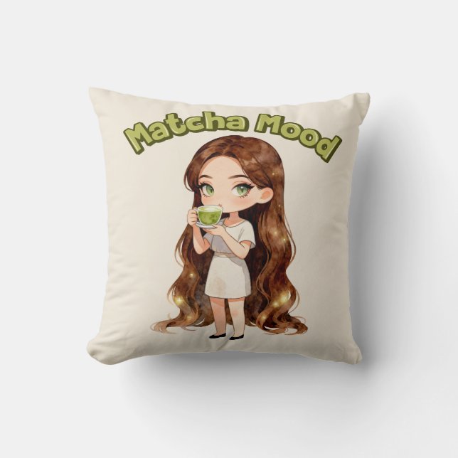 Matcha Mood Aesthetic Design Cute Green Tea Vibes Cushion (Front)
