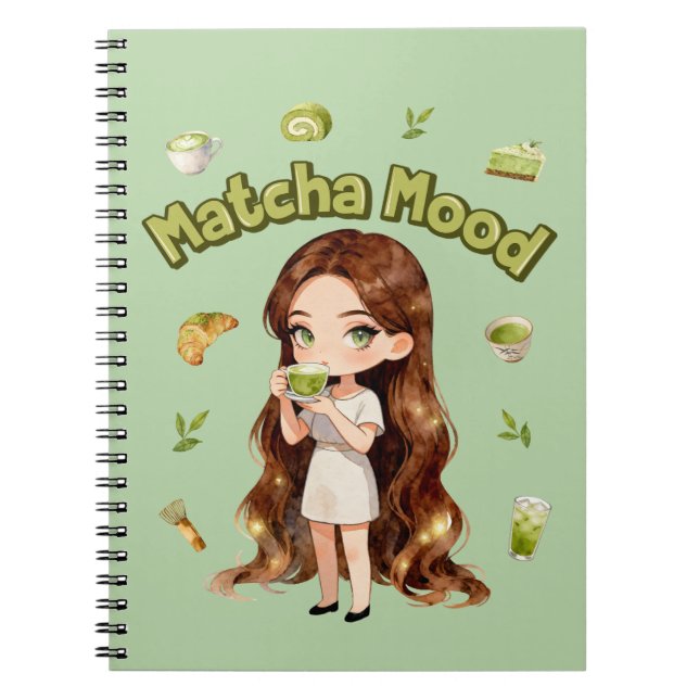 Matcha Mood Aesthetic Design Cute Green Tea Vibes Notebook (Front)