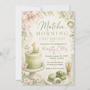 Matcha Morning First Birthday Invitation