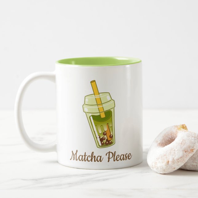 Matcha Please, Matcha Two-Tone Coffee Mug (With Donut)