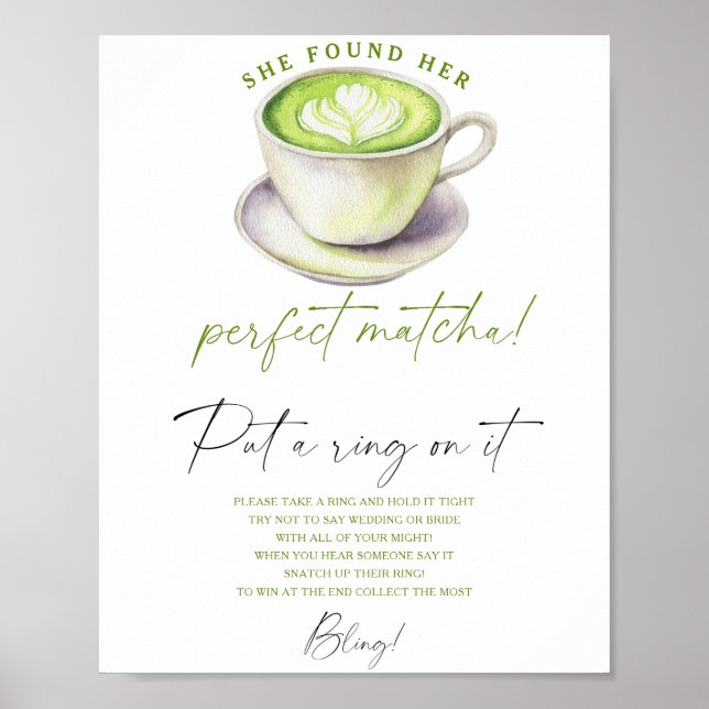 Matcha tea bridal shower Put a ring on it game Poster (Front)