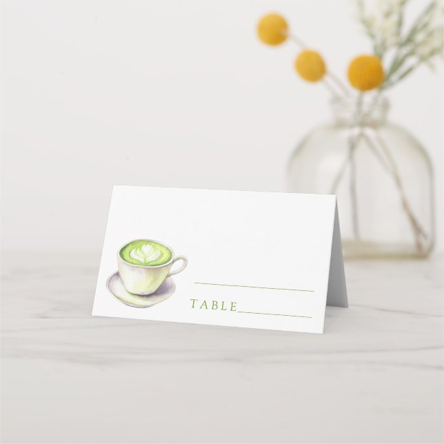 Matcha tea bridal shower - wedding place cards (Front)