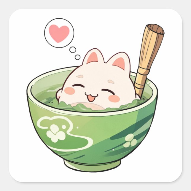 Matcha Tea Cat Relaxing Sticker (Front)