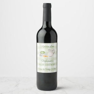 Matcha Themed Green Gingham Plaid Baby Shower Wine Label