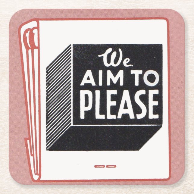 matchbook cover We Aim to Please Square Paper Coaster (Front)