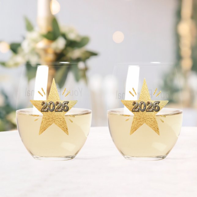 Matched Pair of New Year "2026"  Stemless Wine Glass (Insitu (Wedding))
