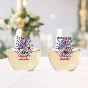 Matched Pair of New Year "2026"  Stemless Wine Glass