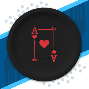 Matching Ace Hearts Suit Playing Cards Modern Paper Plate