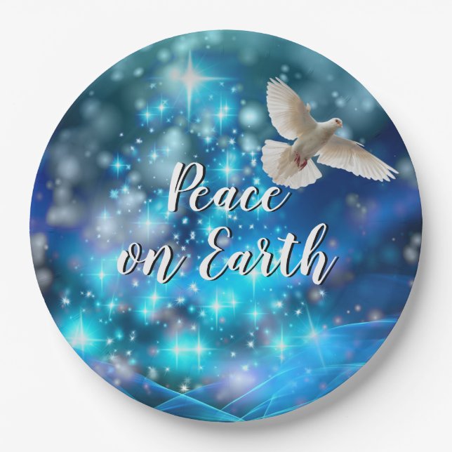 Matching Blue Dove Peace Christmas  9" Paper Plate (Front)