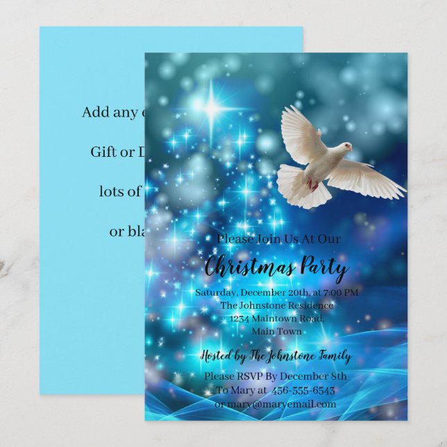Matching Blue Dove Peace Christmas Invitation (Front/Back)