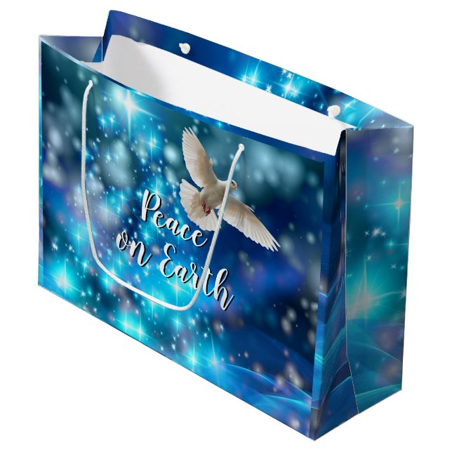 Matching Blue Dove Peace Christmas Large Gift Bag (Front Angled)