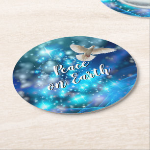 Matching Blue Dove Peace Christmas Round Paper Coaster