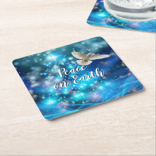 Matching Blue Dove Peace Christmas Square Paper Coaster