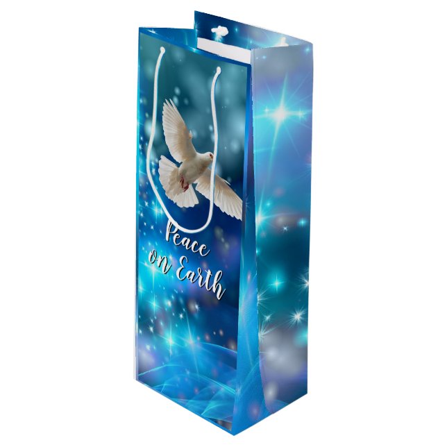 Matching Blue Dove Peace Christmas Wine Gift Bag (Front Angled)