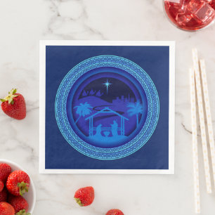 Matching Blue Nativity Christmas Napkin