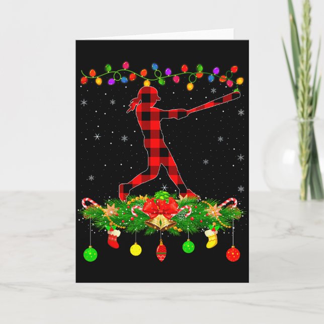 Matching Buffalo Plaid Softball Srts Christmas Paj Card (Front)