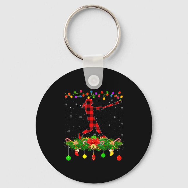 Matching Buffalo Plaid Softball Srts Christmas Paj Key Ring (Front)