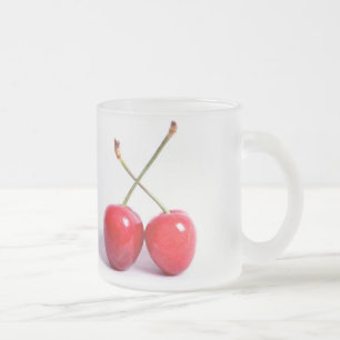 Matching Cherries Frosted Glass Coffee Mug