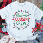 Matching Christmas Cousin Crew T-Shirt<br><div class="desc">What better way to bring your family together this Christmas than with a set of fun matching family cousin Christmas t-shirts? Featuring the cosy saying, ‘Christmas Cousin Crew’, along with the year, and bright, festive red and green Christmas string lights, your family will look great while celebrating the season of...</div>