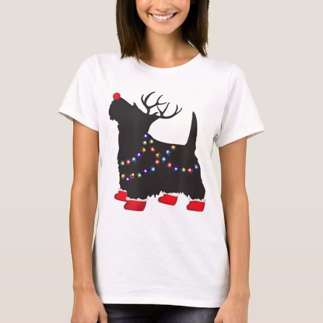 Matching Christmas Pajama Scottie Dog lights Famil T-Shirt (Front)