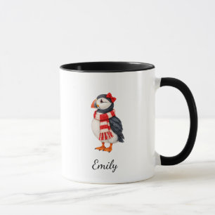 Matching Christmas Puffin Couple Mrs Design Black Mug