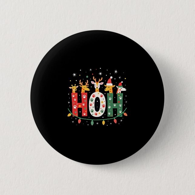 Matching Christmas Santa Hat Ho Ho Ho Giraffe Anim 6 Cm Round Badge (Front)