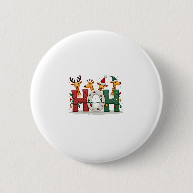 Matching Christmas Santa Hat Ho Ho Ho Giraffe Anim 6 Cm Round Badge (Front)