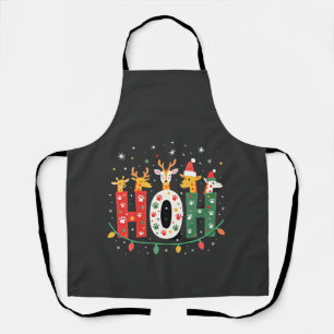 Matching Christmas Santa Hat Ho Ho Ho Giraffe Anim Apron