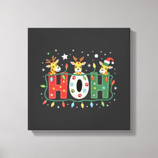 Matching Christmas Santa Hat Ho Ho Ho Giraffe Anim Canvas Print