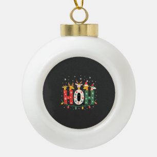Matching Christmas Santa Hat Ho Ho Ho Giraffe Anim Ceramic Ball Christmas Ornament